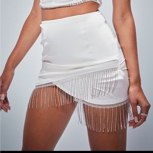Cream satin diamanté hem mini skirt
